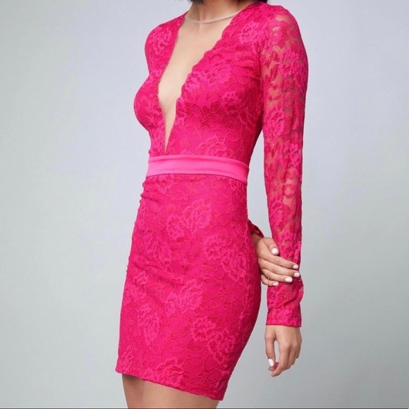 Bebe Shawna Hot Pink Lace Dress Size 00 - Picture 4 of 10